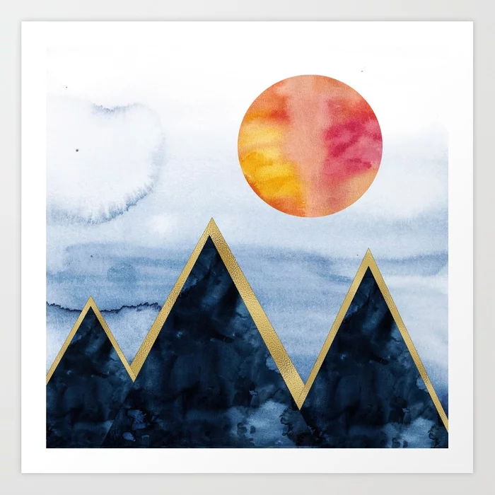 Blue Mountains With Gold Art Print