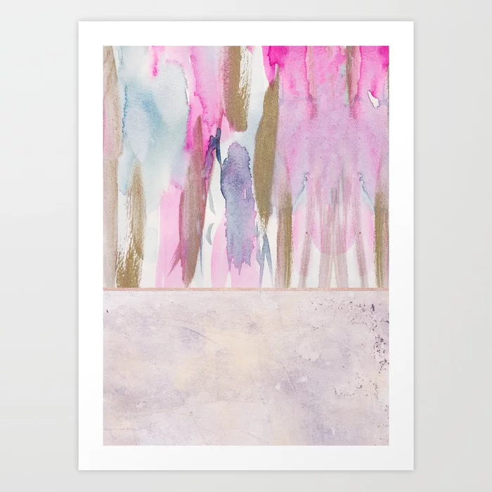 Rose Blush, Dreamy Pink And Blue Modern Abstract Art Print